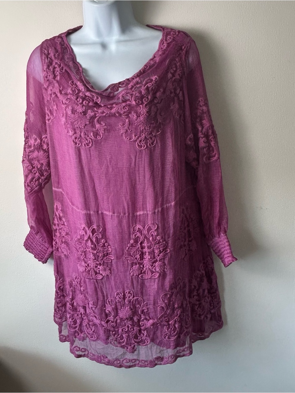 Soft Surroundings Hermosa Silk Tunic Dress Size PM Lined Embroidered Mini Artsy